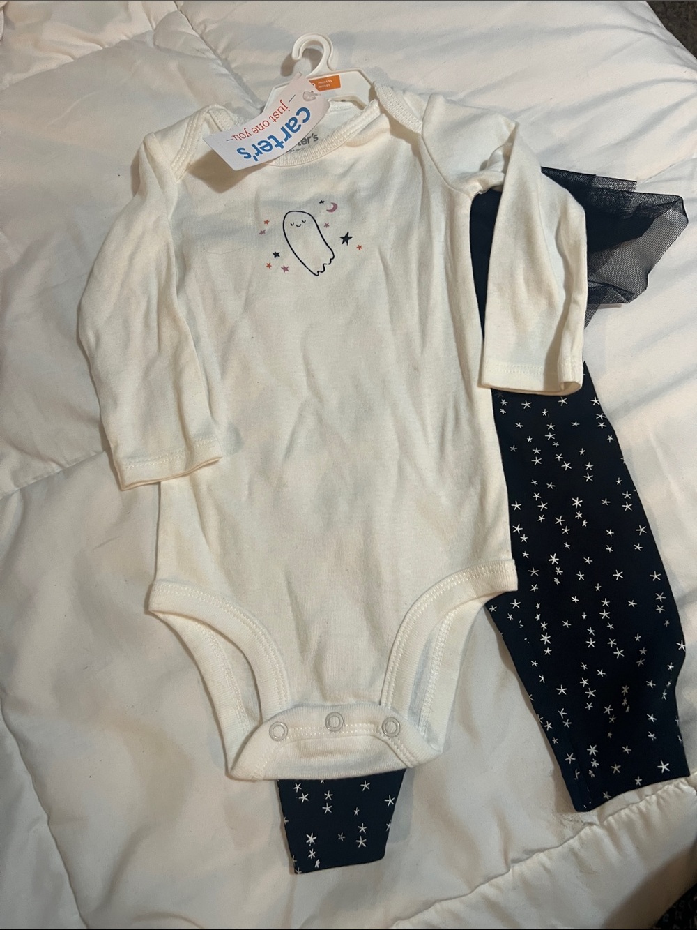 Carter's White Long-Sleeve Ghost Bodysuit with Black- Star Leggings